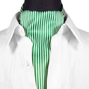 Mens Ascot Cravat Green White Stripe Formal Wedding Necktie Scarf Classic